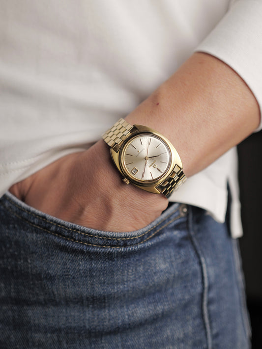 Omega Constellation C Gold-Capped Day-Date “Warm Silver Sunburst” Brick Bracelet Ref. 168.017 (circa 1966)