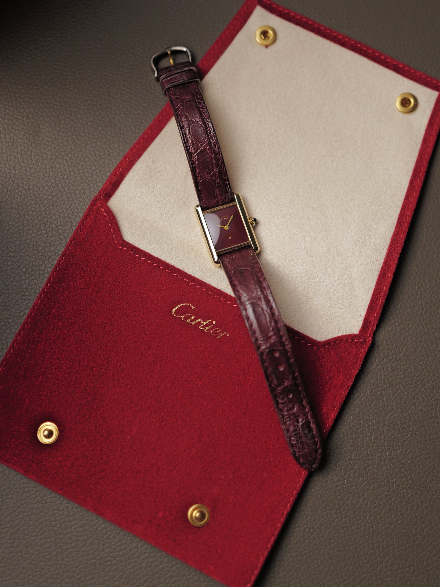 Cartier Must de Cartier Tank Vermeil “Burgundy” SM (circa late 1970s)