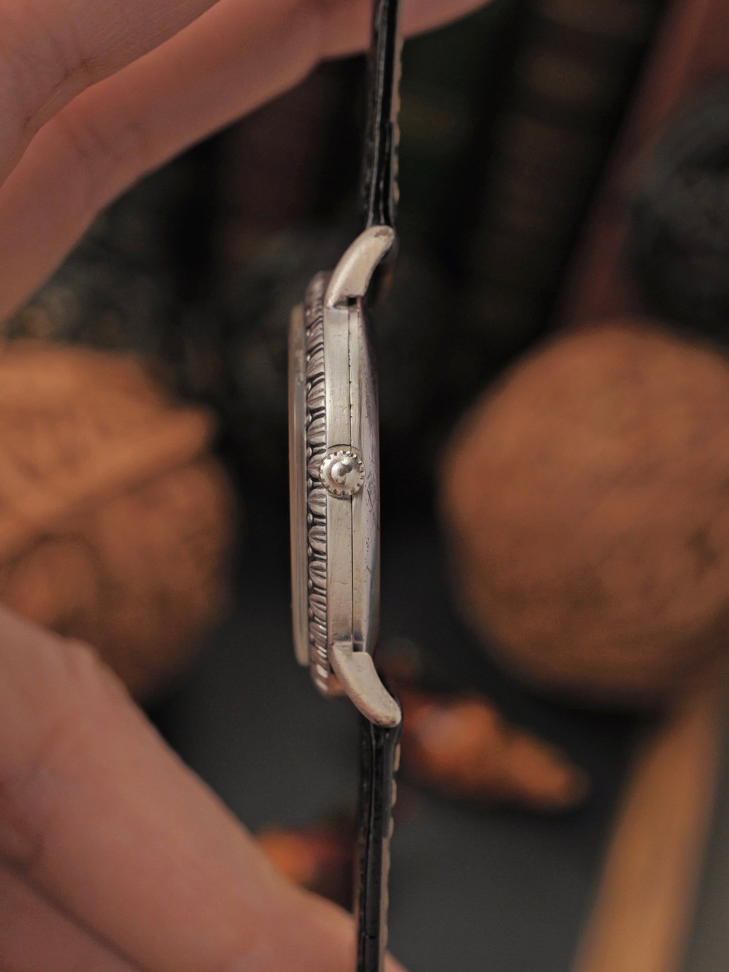 Jaeger-LeCoultre “Blue Oval Ribbon Bezel” Large 925 Sterling Silver Ref. 9035 (circa 1970s)