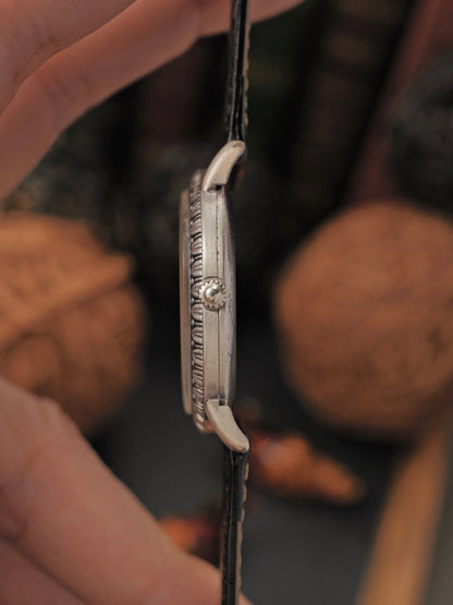 Jaeger-LeCoultre “Blue Oval Ribbon Bezel” Large 925 Sterling Silver Ref. 9035 (circa 1970s)