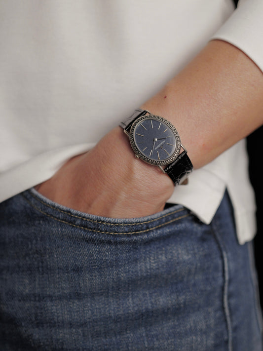 Jaeger-LeCoultre “Blue Oval Ribbon Bezel” Large 925 Sterling Silver Ref. 9035 (circa 1970s)