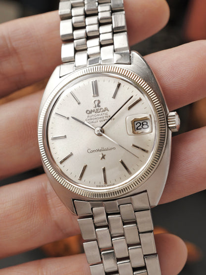 Omega Constellation C Steel Date “Creamy Silver Sunburst” Brick Bracelet Ref. 168.027 (circa 1969)