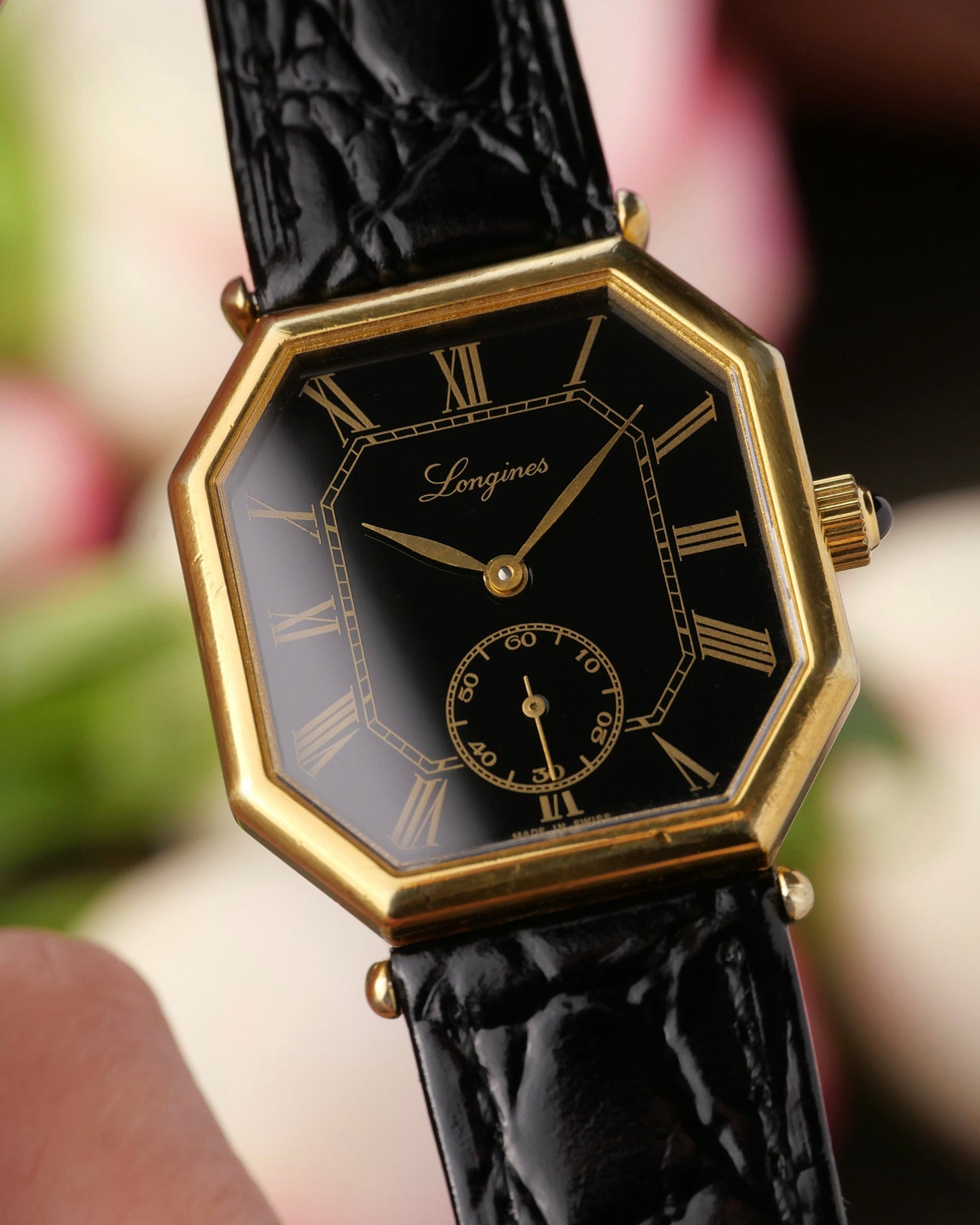 Longines “Octagon Black Gilt Roman” Ref. 3209 (circa 1980s)
