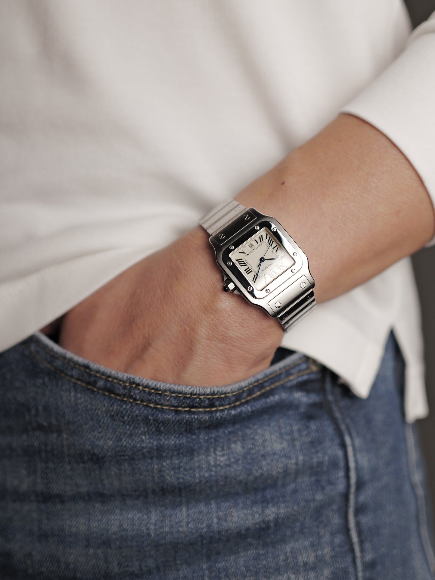 Cartier Santos Galbee Full Steel LM Ref. 1564 w/ Card & Pouch (circa 2002)