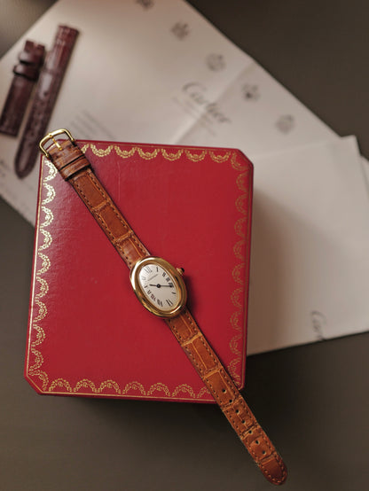 Cartier Baignoire Eggshell Roman Dial SM w/ Box & Cartier Service Papers Ref. 8057910 (circa 1990s)