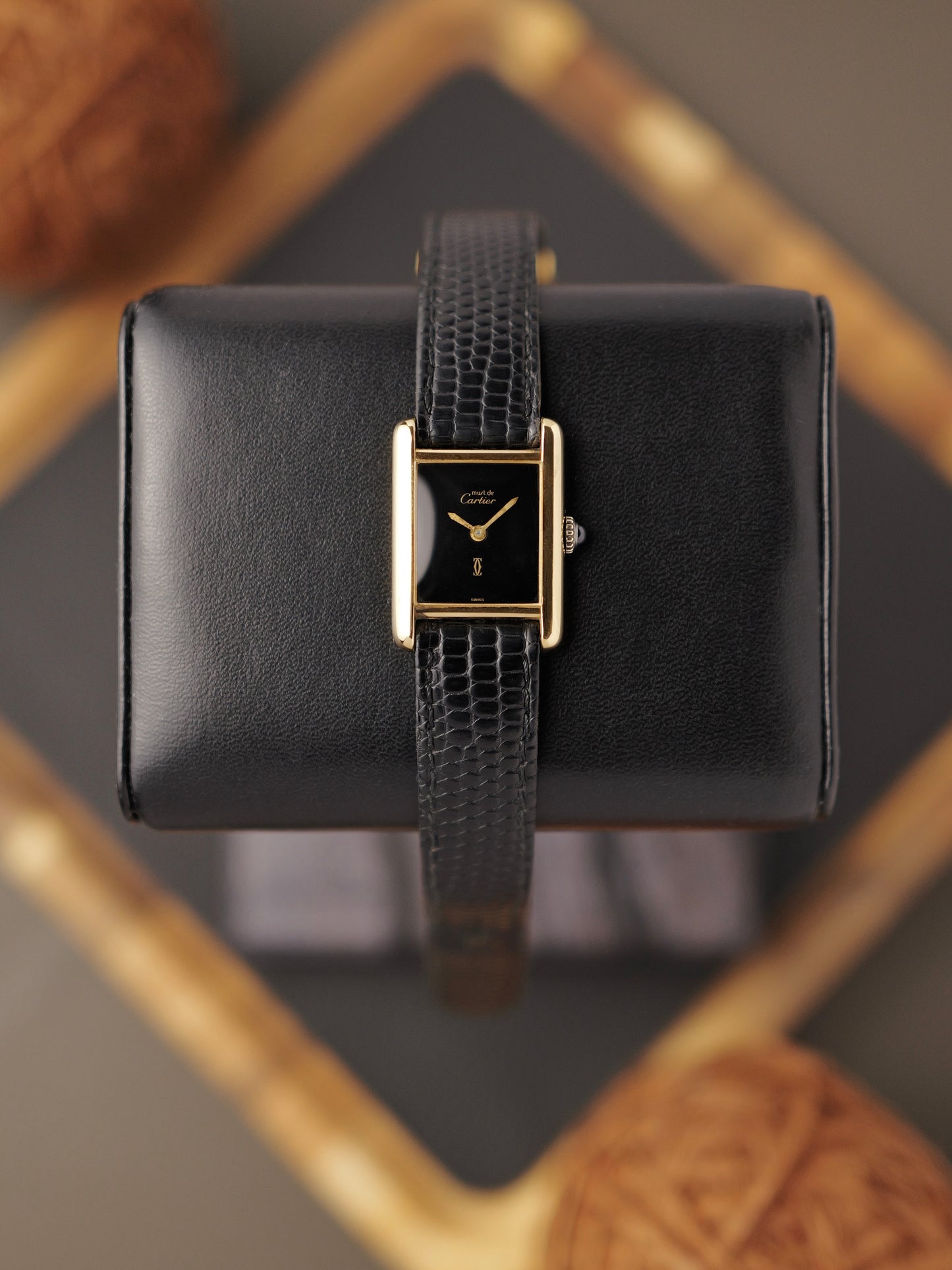 Cartier Must de Cartier Tank Vermeil “Plain Black” SM w/ Box (circa 1970s)