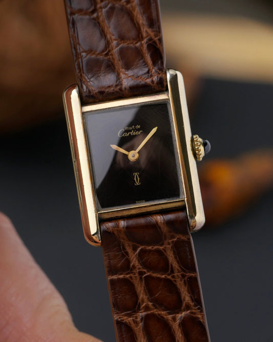 Cartier Tank Must Vermeil Plain Black SM Manual (circa 1970s)