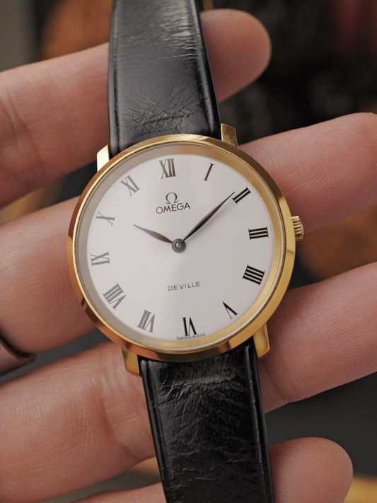 Omega De Ville “Calatrava” White Roman Lacquer Dial w/ Box Ref. 111.077 (circa 1974)