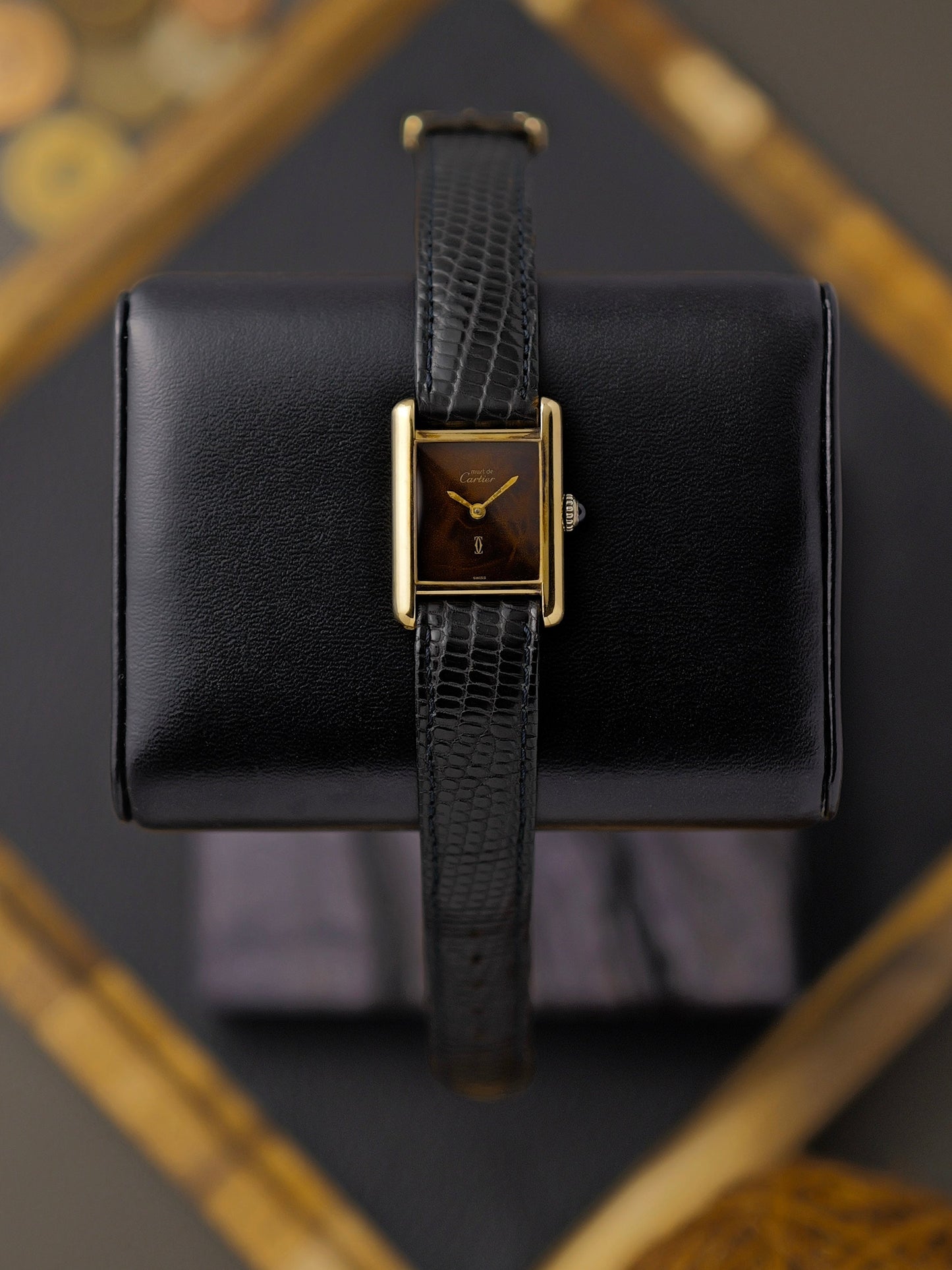 Cartier Must de Cartier Tank Vermeil “Wood Grain” Lacquer SM Manual (circa 1970s)