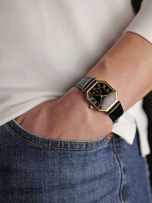 Longines “Octagon” Black Gilt Romans Ref. 3209 (circa 1980s)