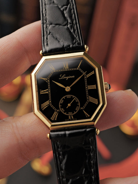 Longines “Octagon” Black Gilt Romans Ref. 3209 (circa 1980s)