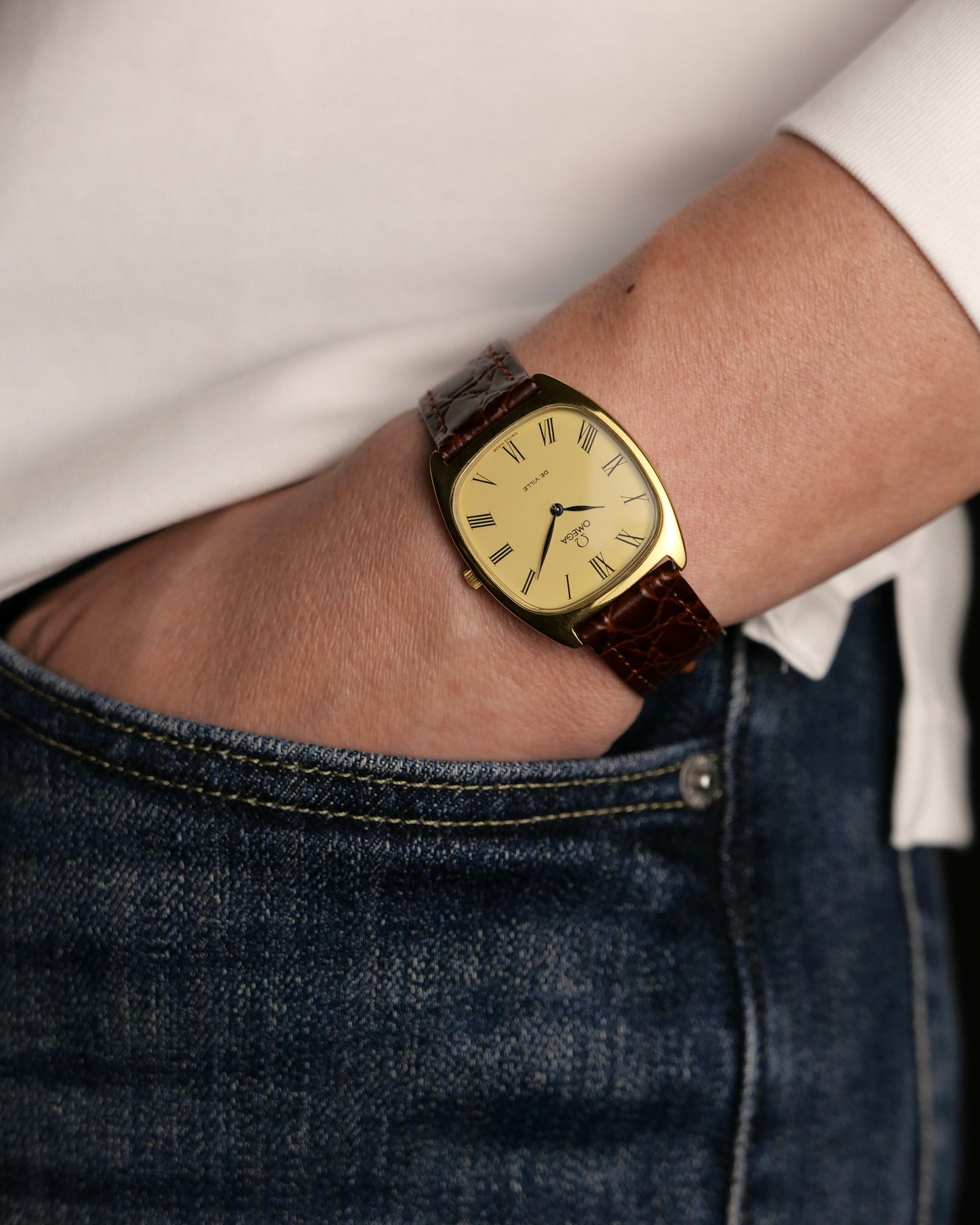 Omega De Ville “Tonneau Cushion” Roman Champagne Dial Ref. 111.0139 (circa 1978)