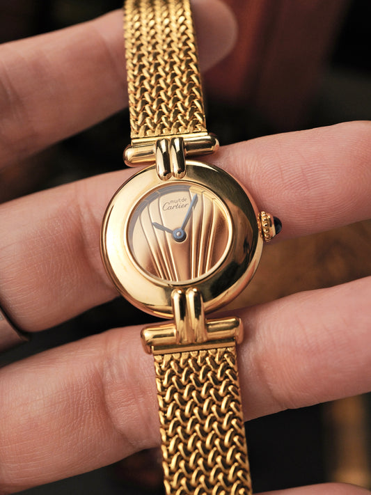 Cartier Colisée “Art Deco Fan” Vermeil SM Ref. 590002 (circa late 1980s)