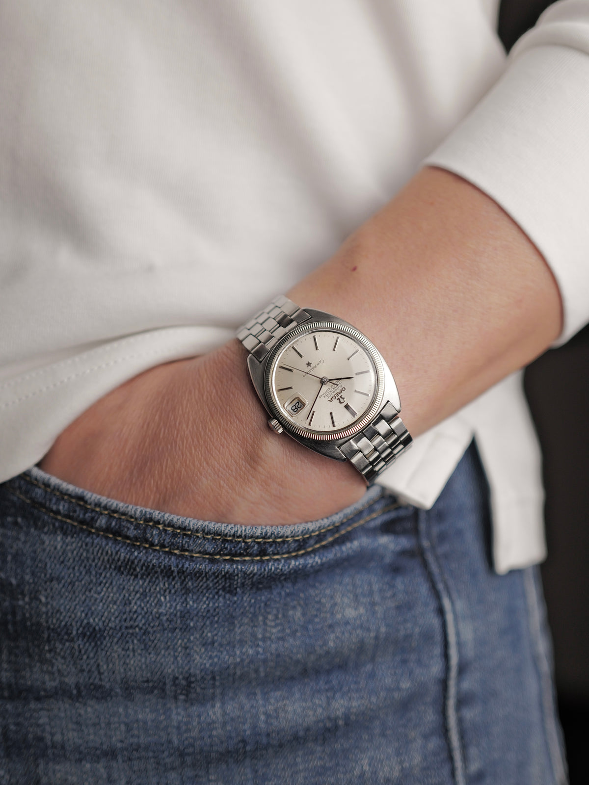 Omega Constellation C Steel Date “Creamy Silver Sunburst” Brick Bracelet Ref. 168.027 (circa 1969)