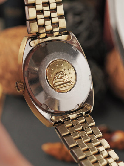 Omega Constellation C Gold-Capped Day-Date “Warm Silver Sunburst” Brick Bracelet Ref. 168.017 (circa 1966)