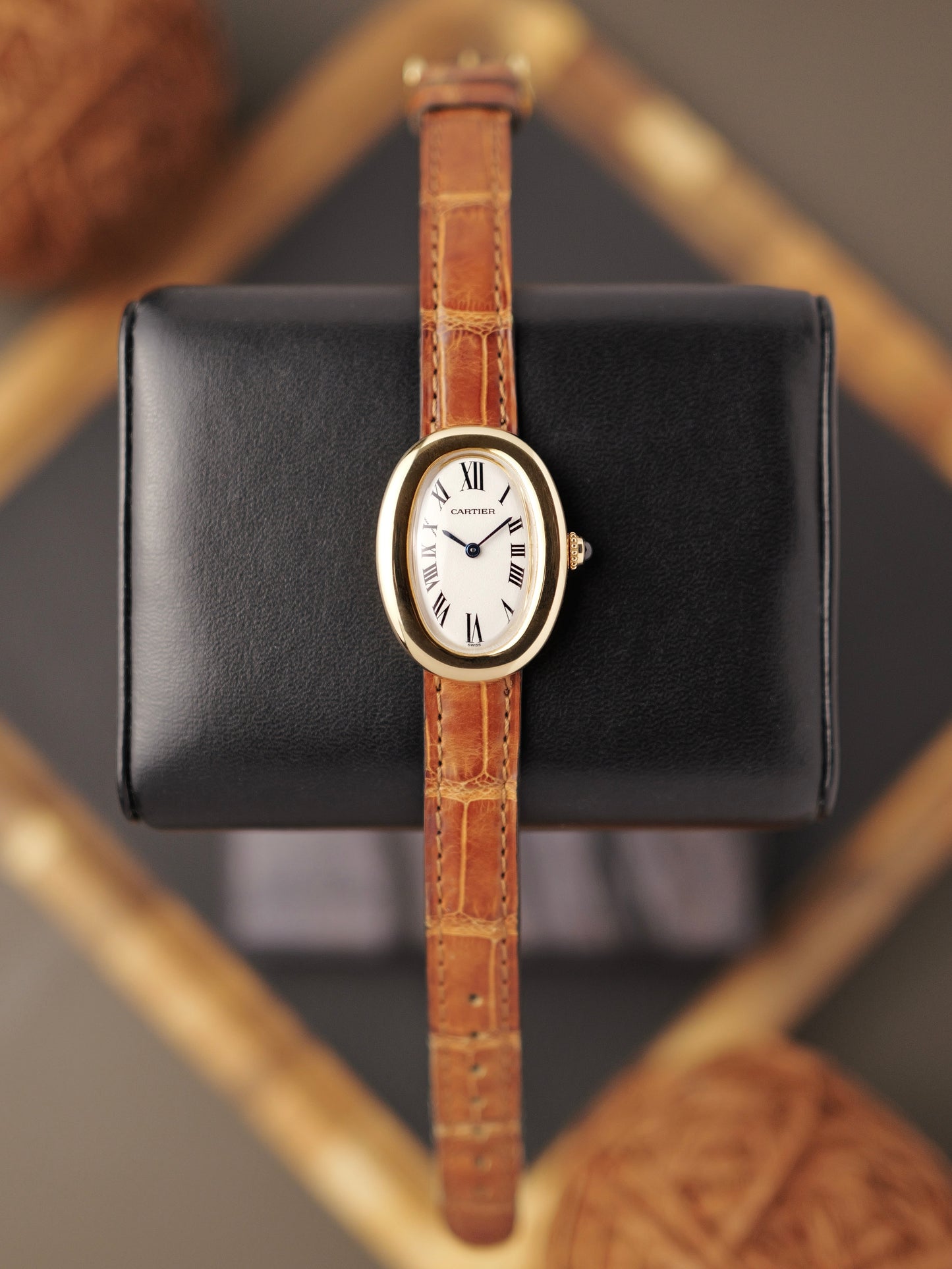 Cartier Baignoire Eggshell Roman Dial SM w/ Box & Cartier Service Papers Ref. 8057910 (circa 1990s)