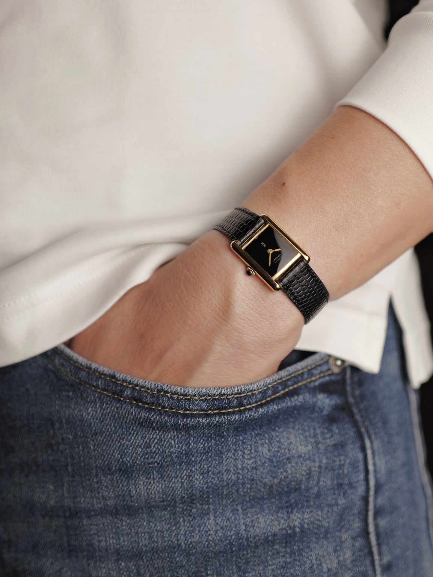 Cartier Must de Cartier Tank Vermeil “Plain Black” SM w/ Box (circa 1970s)