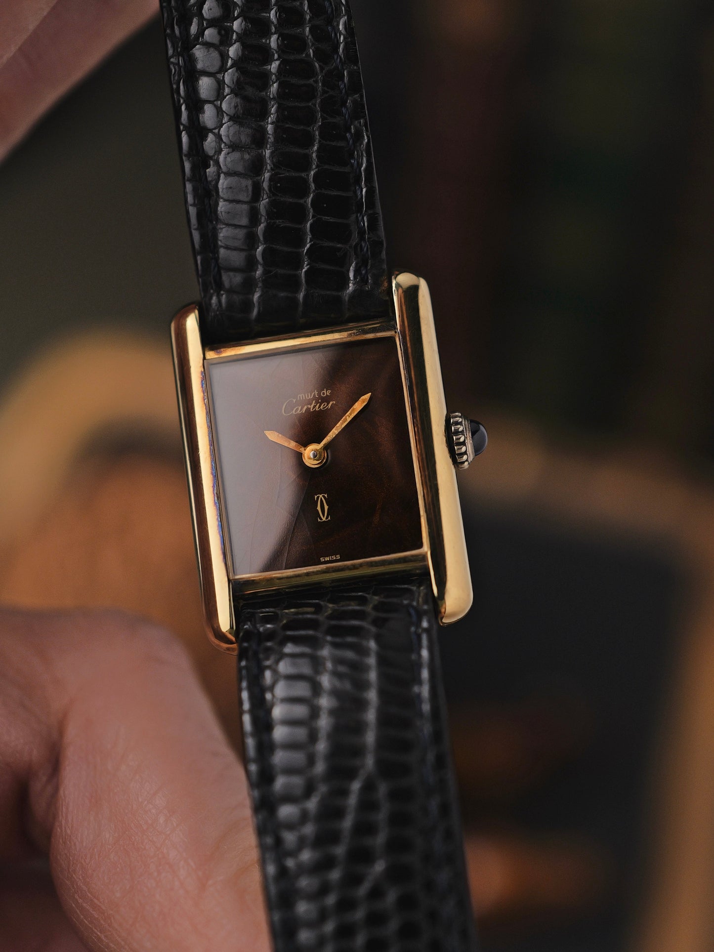 Cartier Must de Cartier Tank Vermeil “Wood Grain” Lacquer SM Manual (circa 1970s)