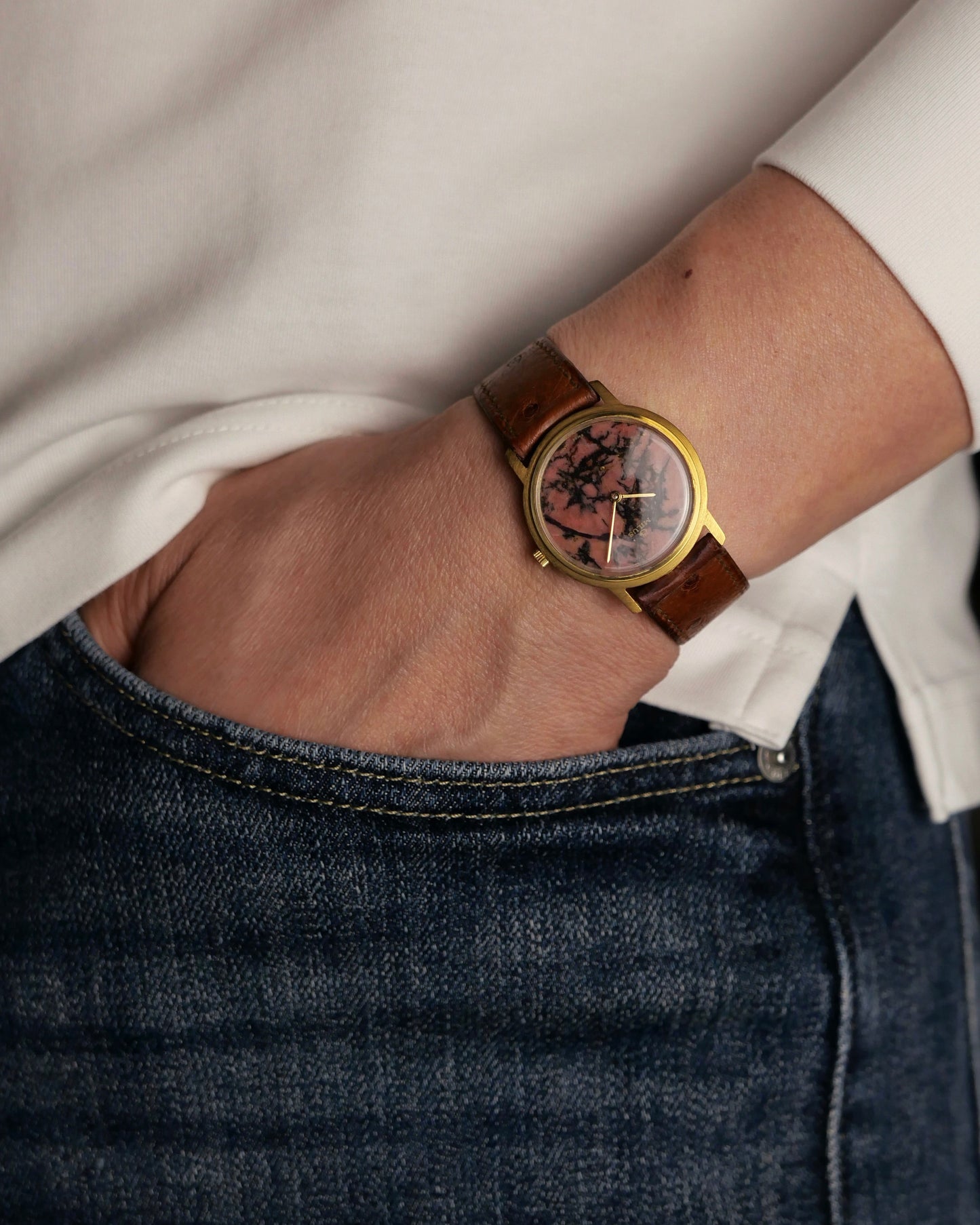 Milus Rhodonite Stone Dial Gold Filled J10.254-09