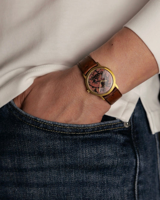 Milus Rhodonite Stone Dial Gold Filled J10.254-09