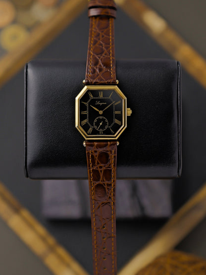 Longines “Octagon” Black Gilt Romans Ref. 3209 (circa 1980s)