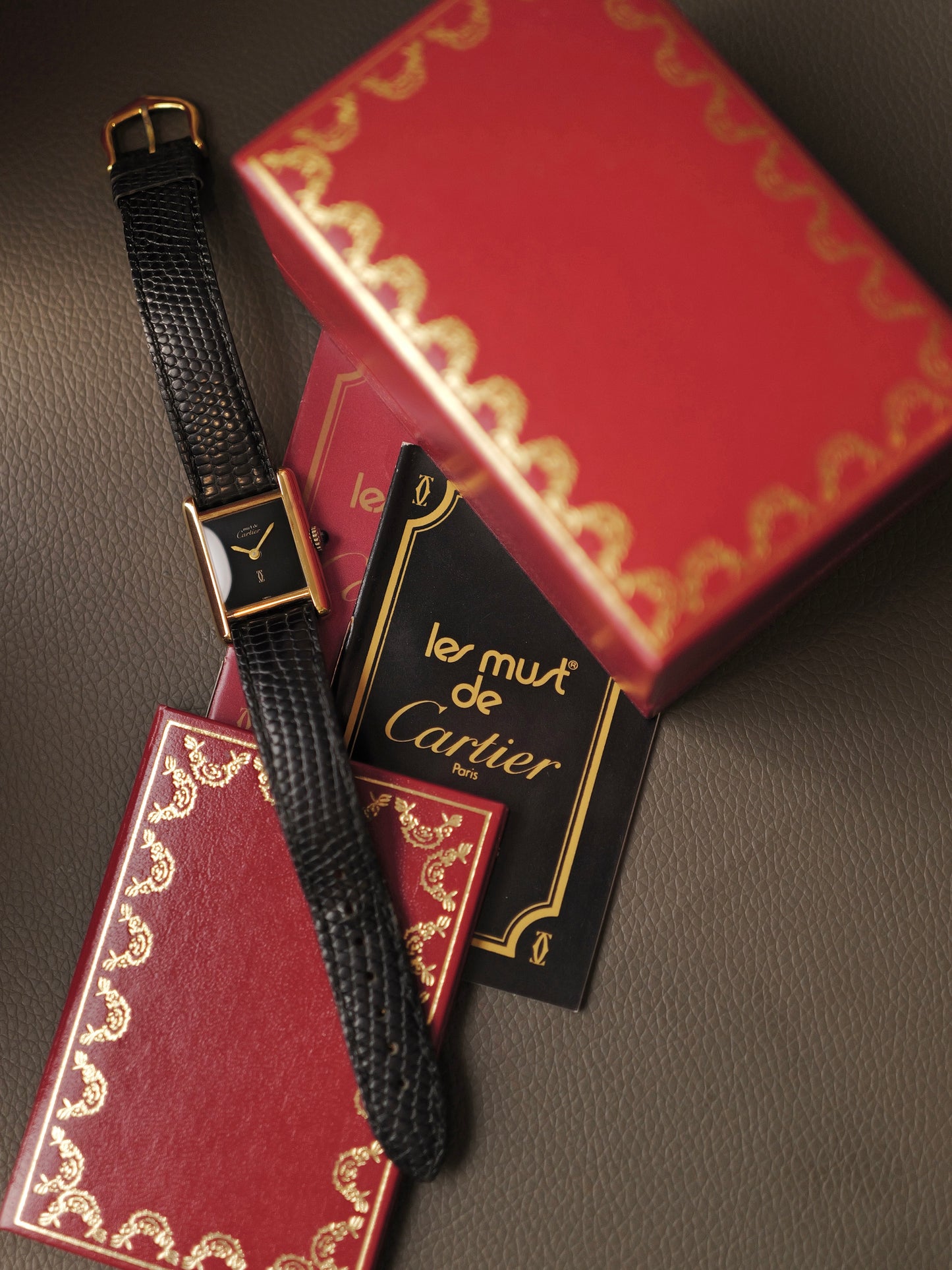 Cartier Must de Cartier Tank Vermeil “Plain Black” SM w/ Box (circa 1970s)