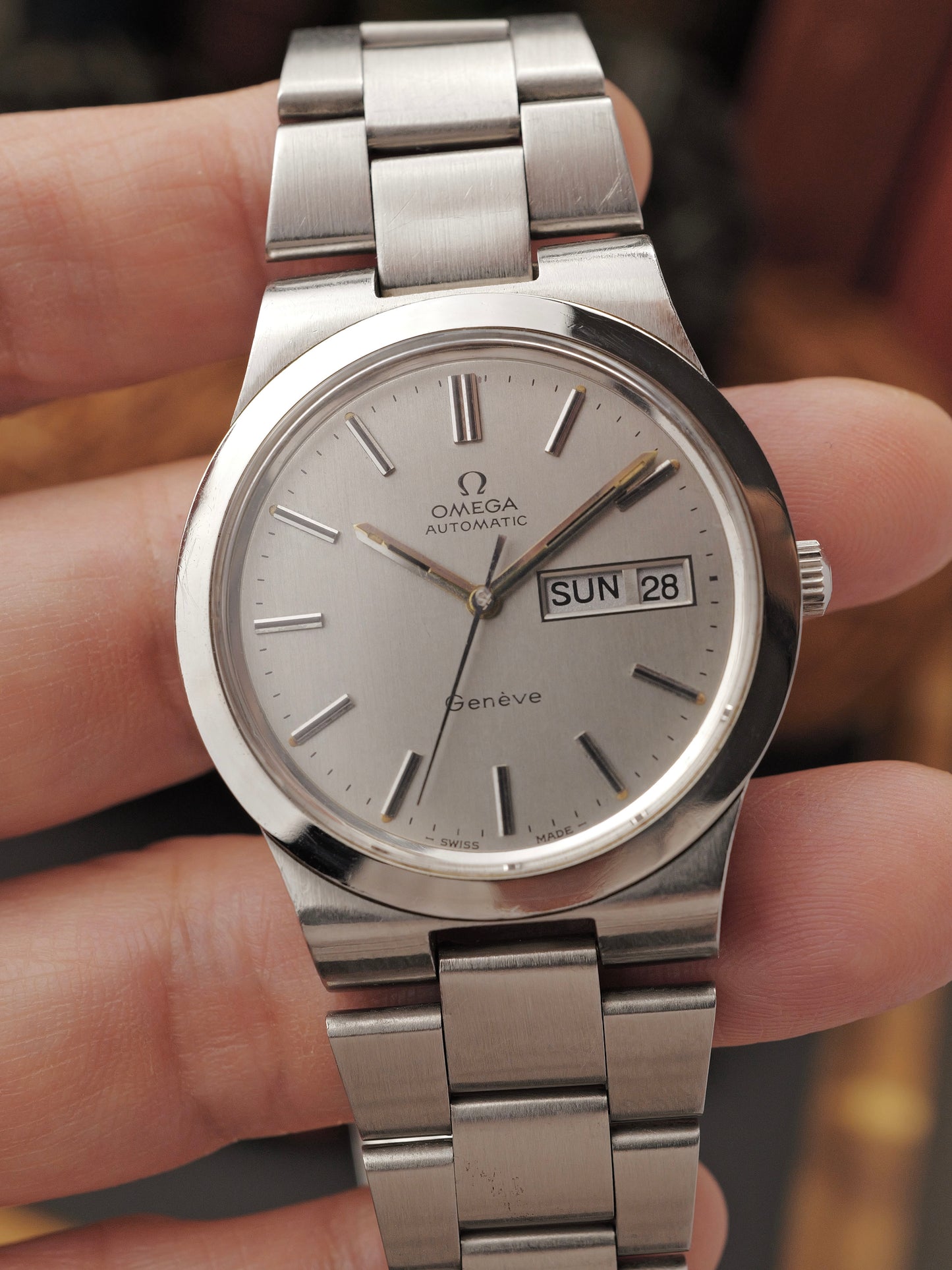 Omega Geneve Integrated Bracelet Automatic Day Date Ref. 166.0174 (circa 1973)