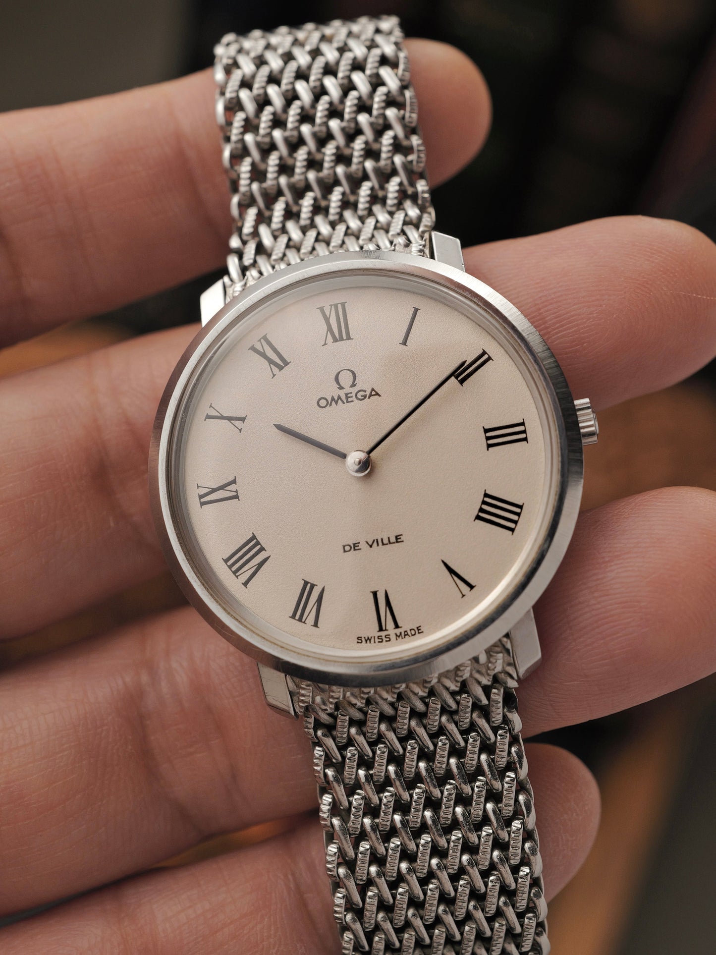 Omega De Ville “Eggshell Roman” Dial w/ Woven Bracelet Ref. 111.077 (circa 1970)
