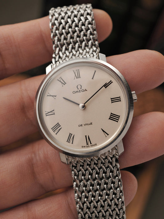 Omega De Ville “Eggshell Roman” Dial w/ Woven Bracelet Ref. 111.077 (circa 1970)