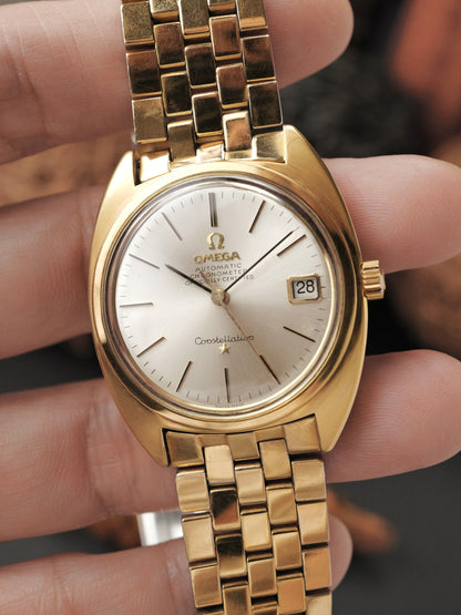 Omega Constellation C Gold-Capped Day-Date “Warm Silver Sunburst” Brick Bracelet Ref. 168.017 (circa 1966)