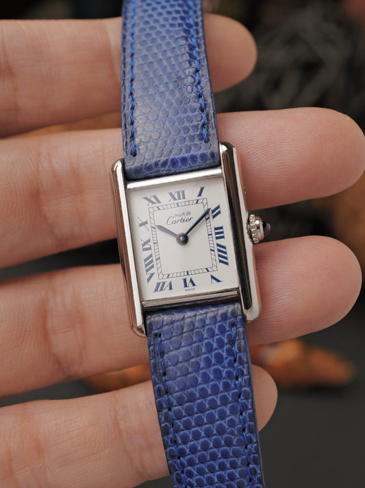 Cartier Must de Cartier Tank Sterling Silver “Blue Roman” SM Ref. 57002 (circa early 1990s)
