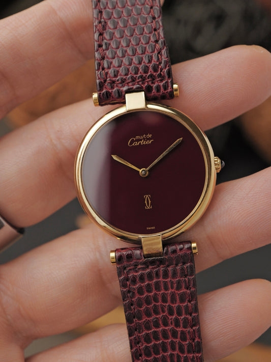 Cartier Vendôme Vermeil Burgundy Dial LM Ref. 1708 (circa 1980s)