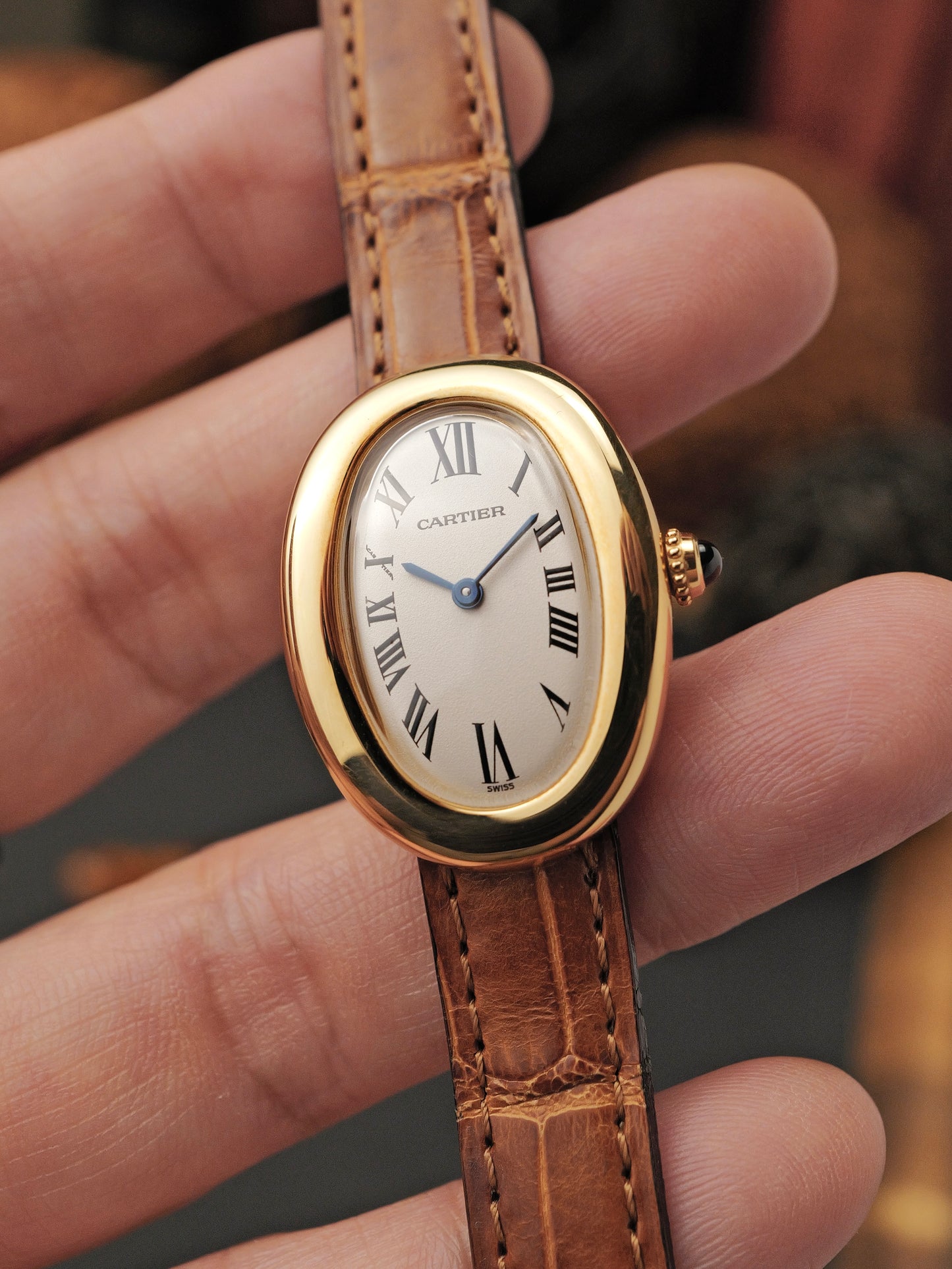Cartier Baignoire Eggshell Roman Dial SM w/ Box & Cartier Service Papers Ref. 8057910 (circa 1990s)