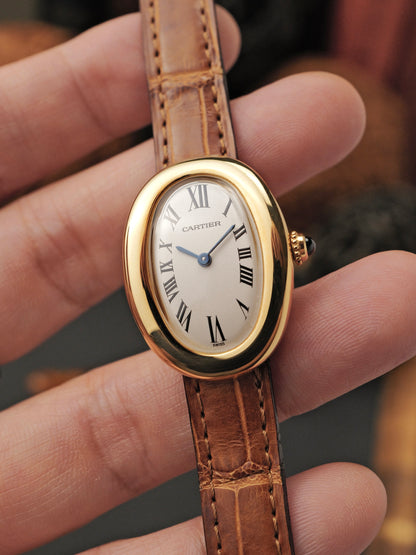Cartier Baignoire Eggshell Roman Dial SM w/ Box & Cartier Service Papers Ref. 8057910 (circa 1990s)