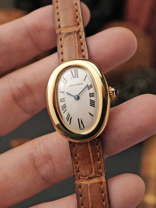 Cartier Baignoire Eggshell Roman Dial SM w/ Box & Cartier Service Papers Ref. 8057910 (circa 1990s)
