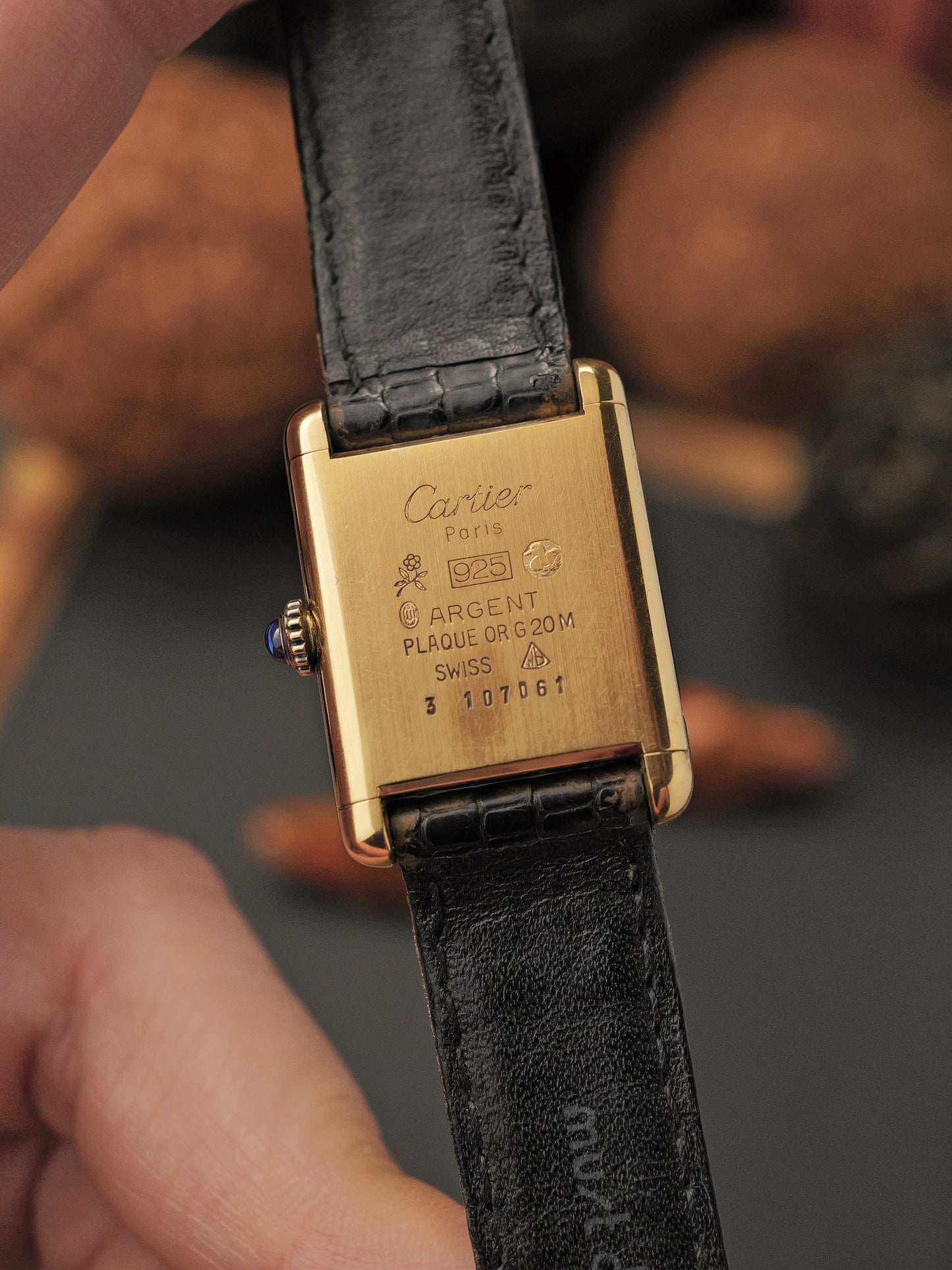 Cartier Must de Cartier Tank Vermeil “Plain Black” SM w/ Box (circa 1970s)
