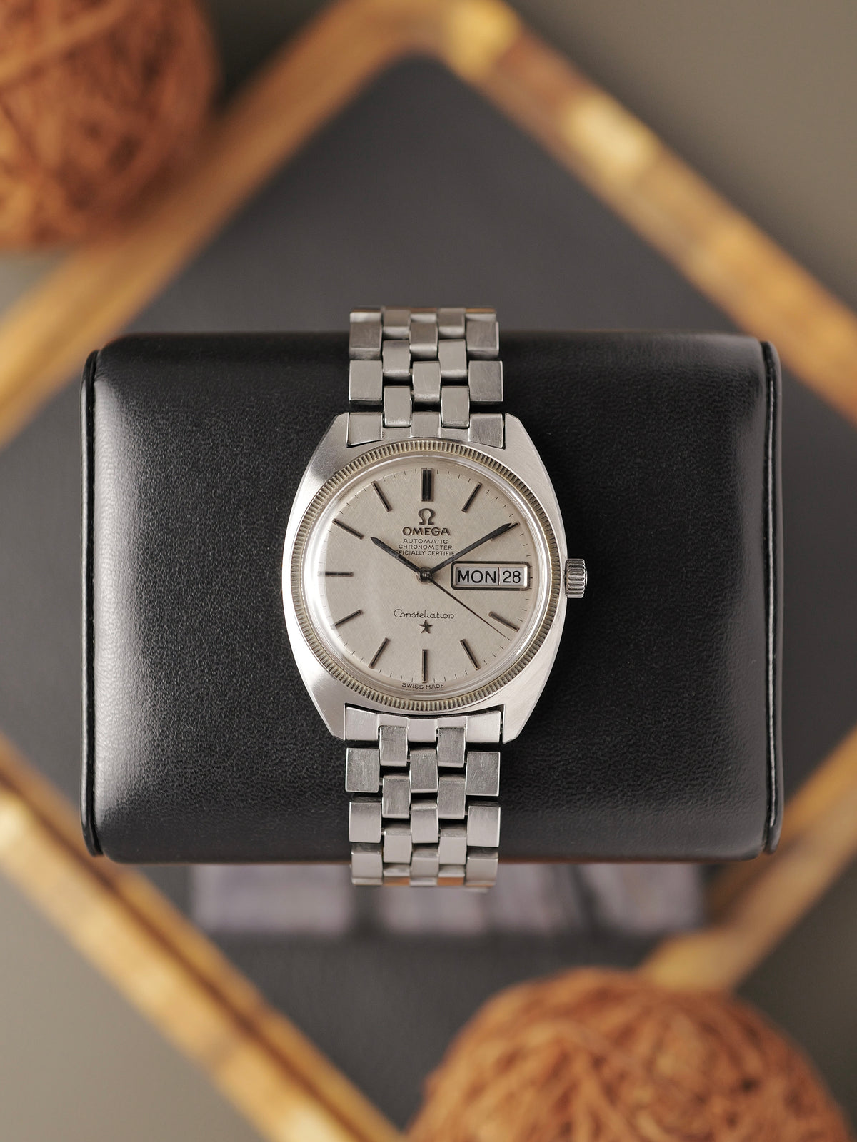 Omega Constellation C Steel Day-Date “Warm Silver Linen” Brick Bracelet Ref. 168.029 (circa 1968)