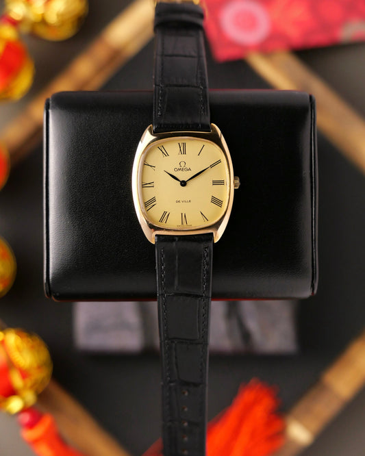 Omega De Ville “Tonneau Cushion” Roman Champagne Dial Ref. 111.0139 (circa 1978)
