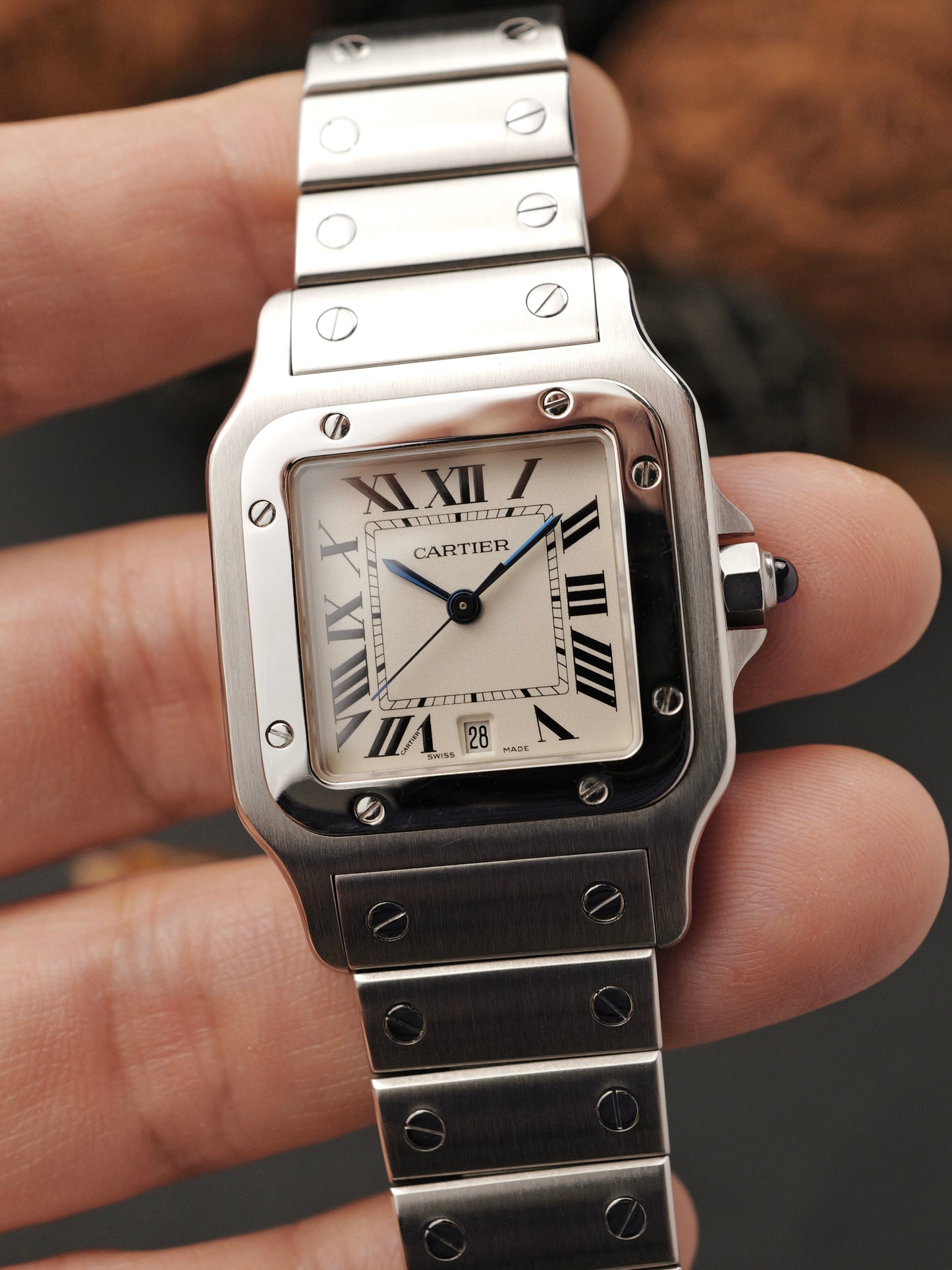 Cartier Santos Galbee Full Steel LM Ref. 1564 w/ Card & Pouch (circa 2002)