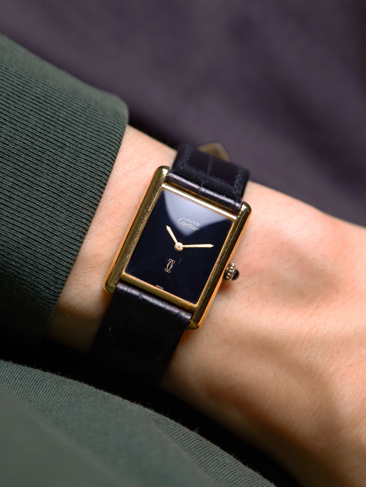 Cartier Must De Cartier Tank Vermeil LM Ref. 590005 Black Dial (Circa 1990s)