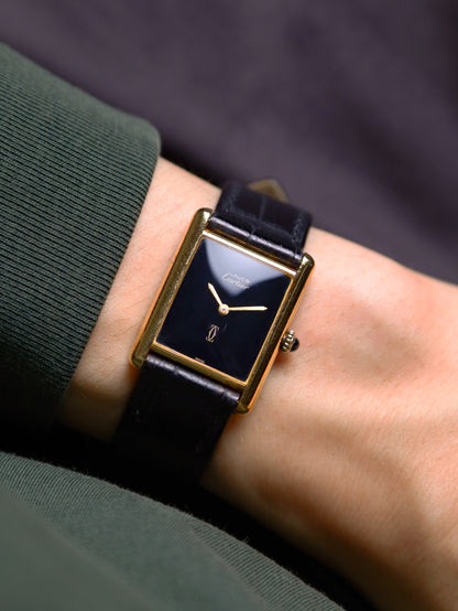 Cartier Must De Cartier Tank Vermeil LM Ref. 590005 Black Dial (Circa 1990s)