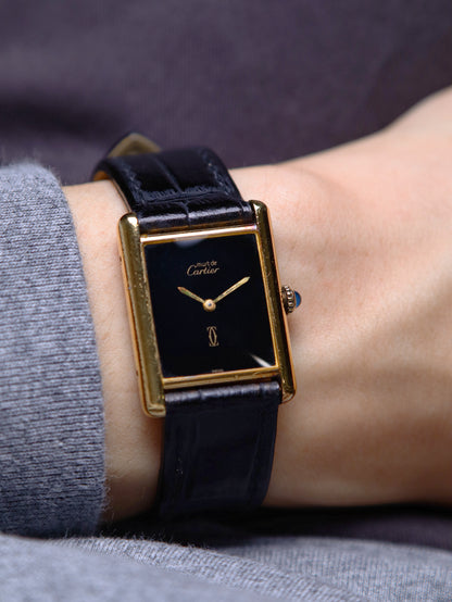 Cartier Must De Cartier Tank Vermeil LM Ref. 590005 Black Dial (Circa 1990s)