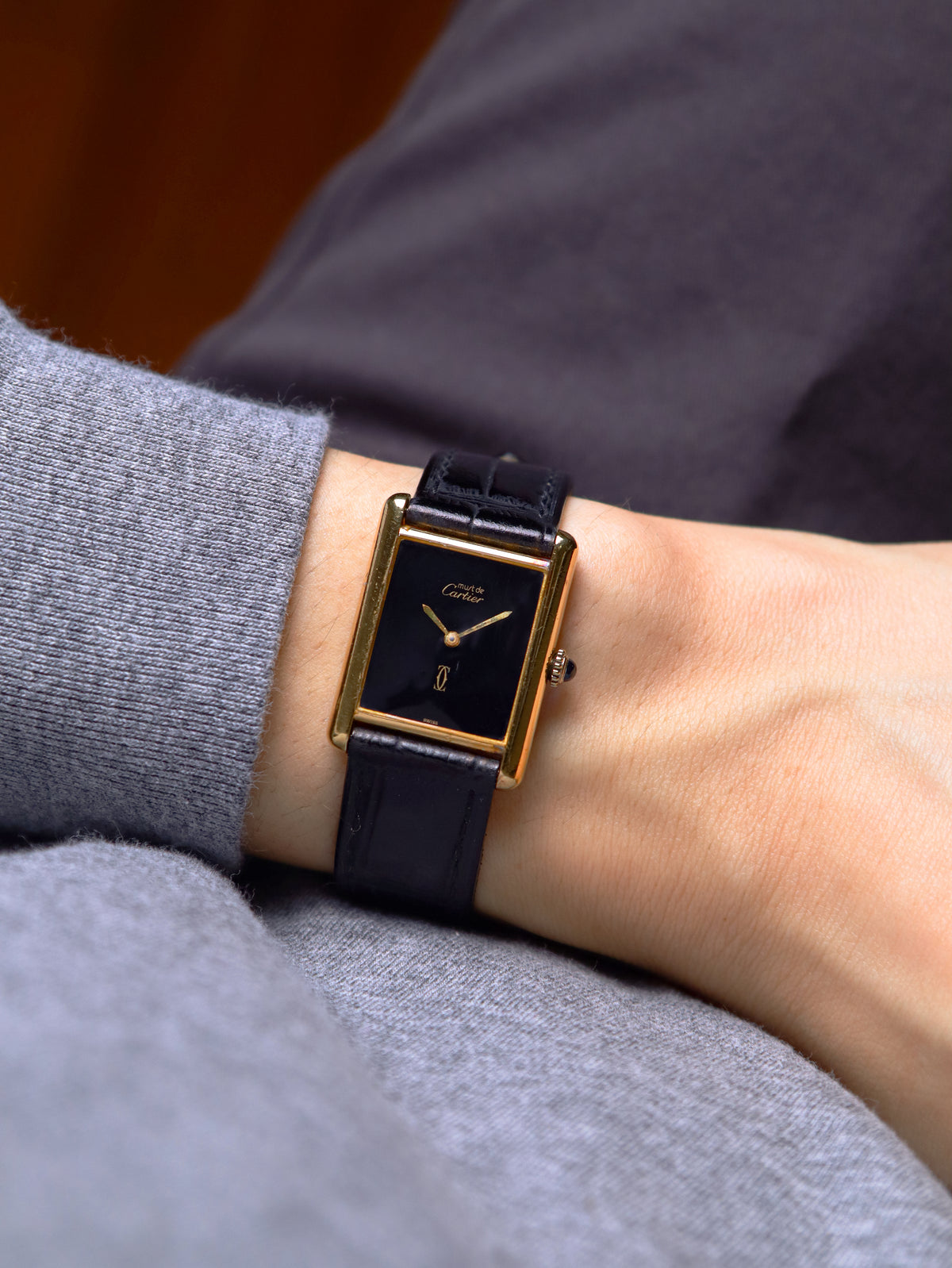 Cartier Must De Cartier Tank Vermeil LM Ref. 590005 Black Dial (Circa 1990s)