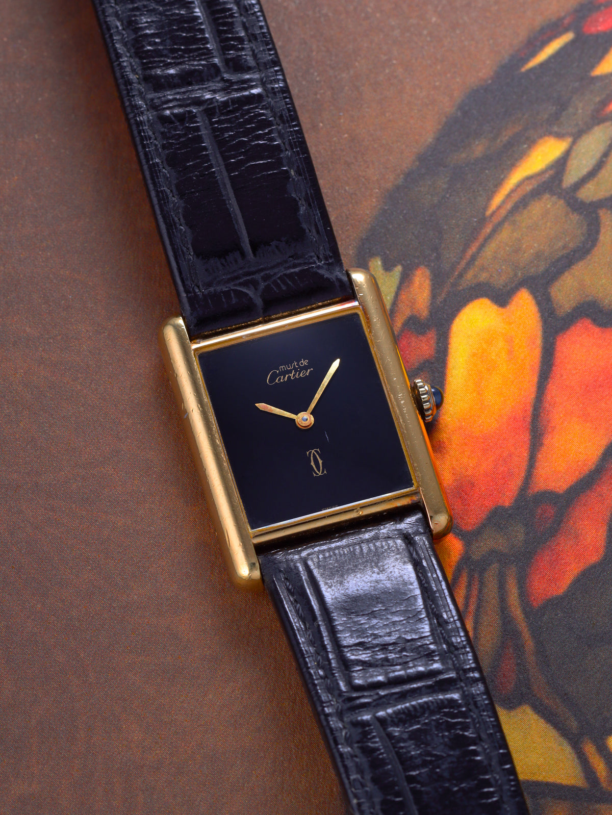 Cartier Must De Cartier Tank Vermeil LM Ref. 590005 Black Dial (Circa 1990s)