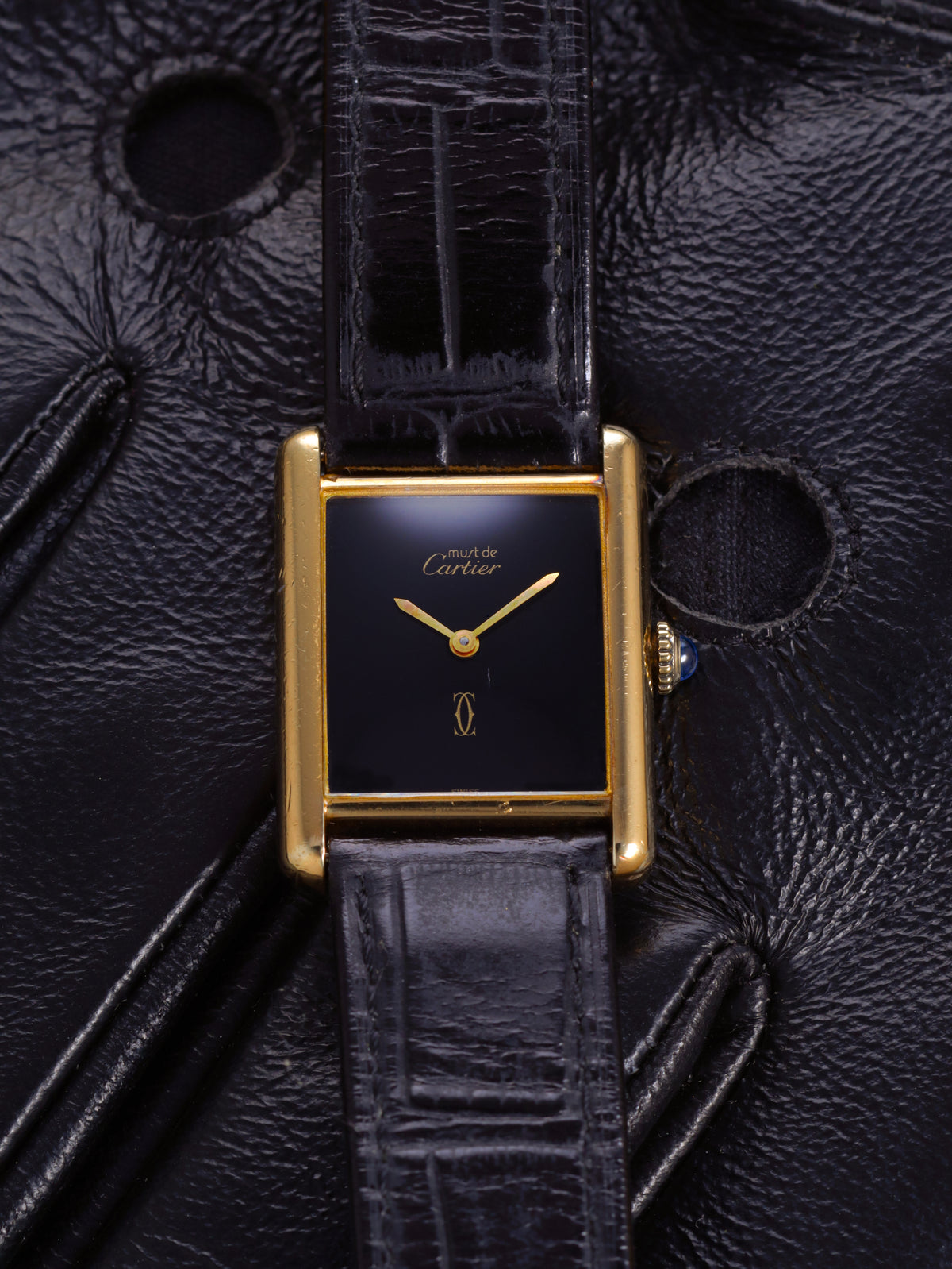 Cartier Must De Cartier Tank Vermeil LM Ref. 590005 Black Dial (Circa 1990s)