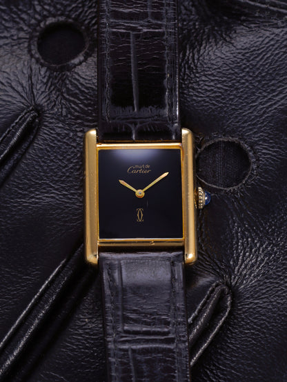 Cartier Must De Cartier Tank Vermeil LM Ref. 590005 Black Dial (Circa 1990s)