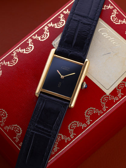 Cartier Must De Cartier Tank Vermeil LM Ref. 590005 Black Dial (Circa 1990s)